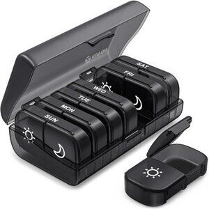 Weekly Pill Organizer 2 Times a Day Pill Box 7 Day with One-Side Case for Black
